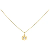 Goldene Kette mit blumenförmigem Kristallanhänger auf weißem Hintergrund