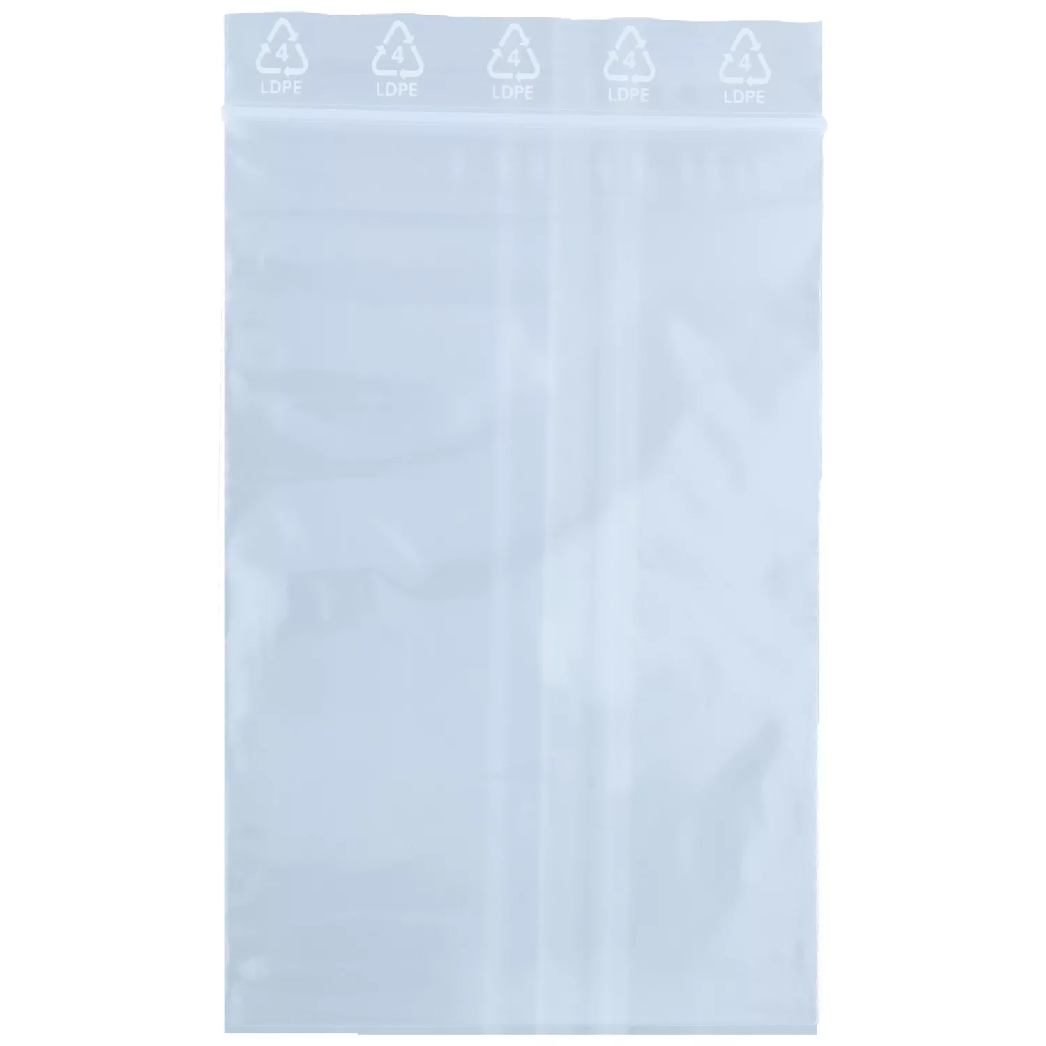 Transparenter Klemmbeutel aus LDPE, 80x120 mm, auf weißem Hintergrund