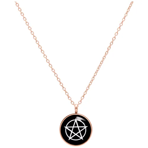Pentagram Kette aus Chirurgenstahl in Roségold auf weißem Hintergrund
