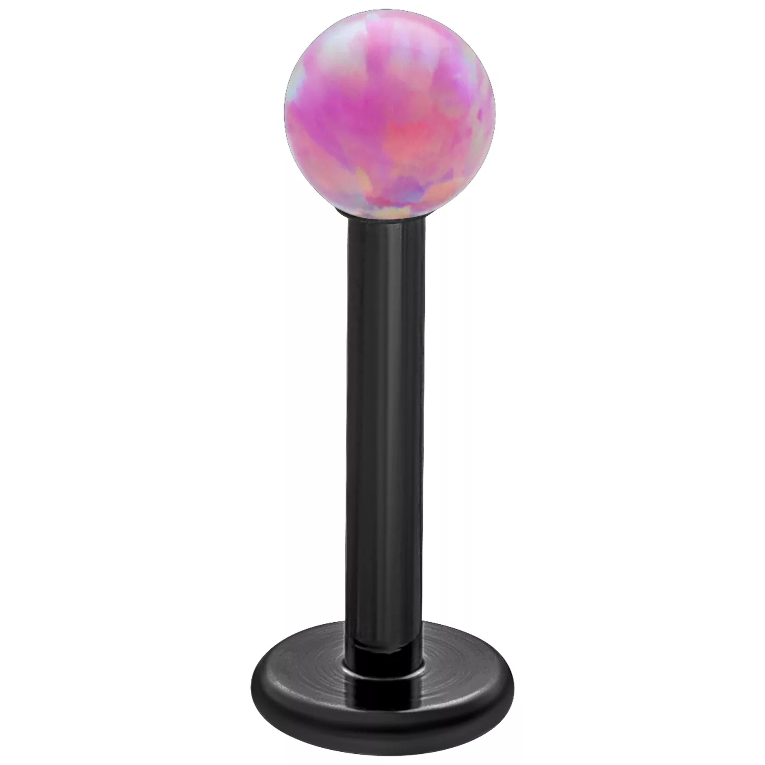 Schwarzes Labret mit Bubble Gum Opal Kugel auf weißem Hintergrund