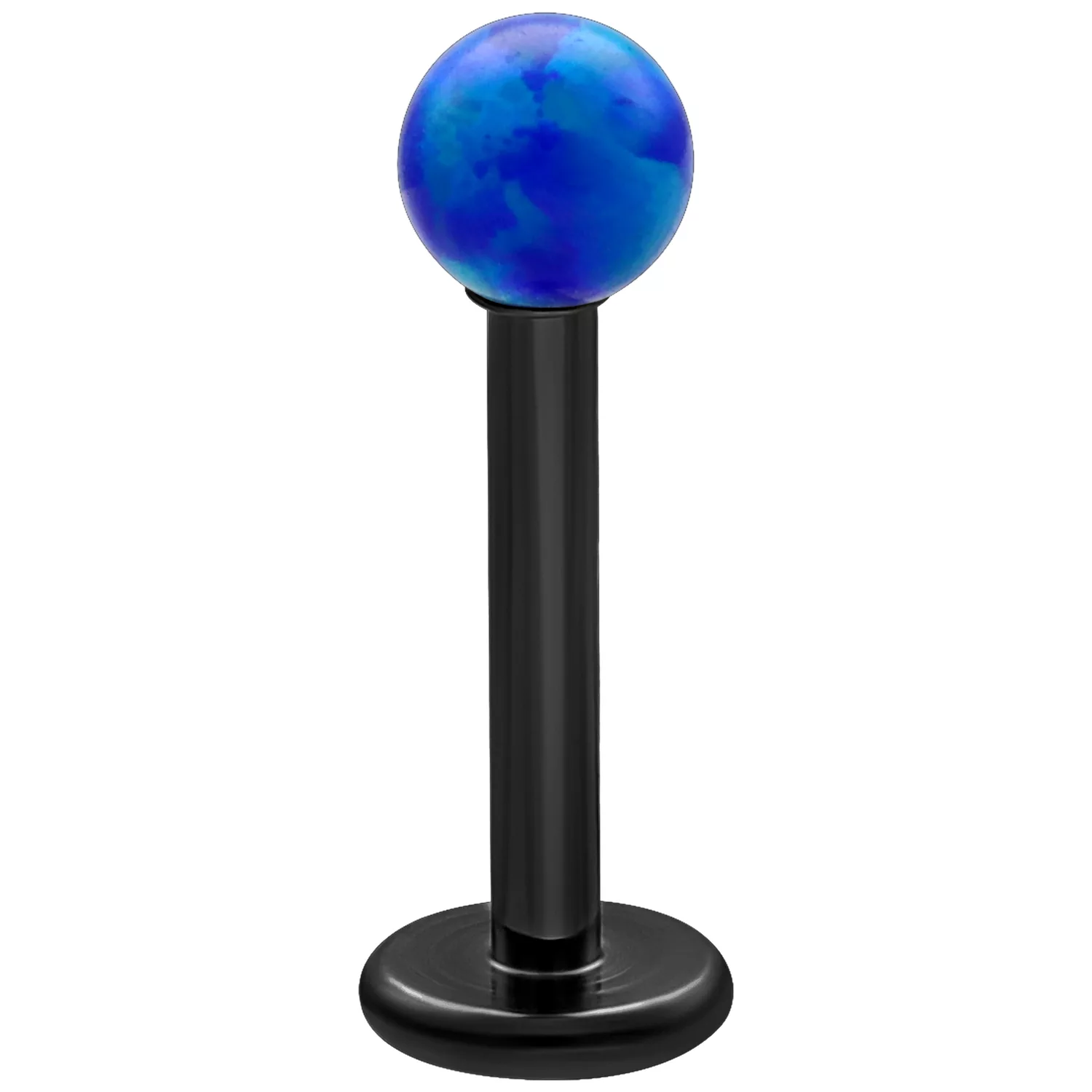 Dunkelblaues synthetisches Opal Labret mit schwarzem Stab