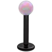 Rosa synthetischer Opal Labret mit schwarzem Titanstab auf weißem Hintergrund