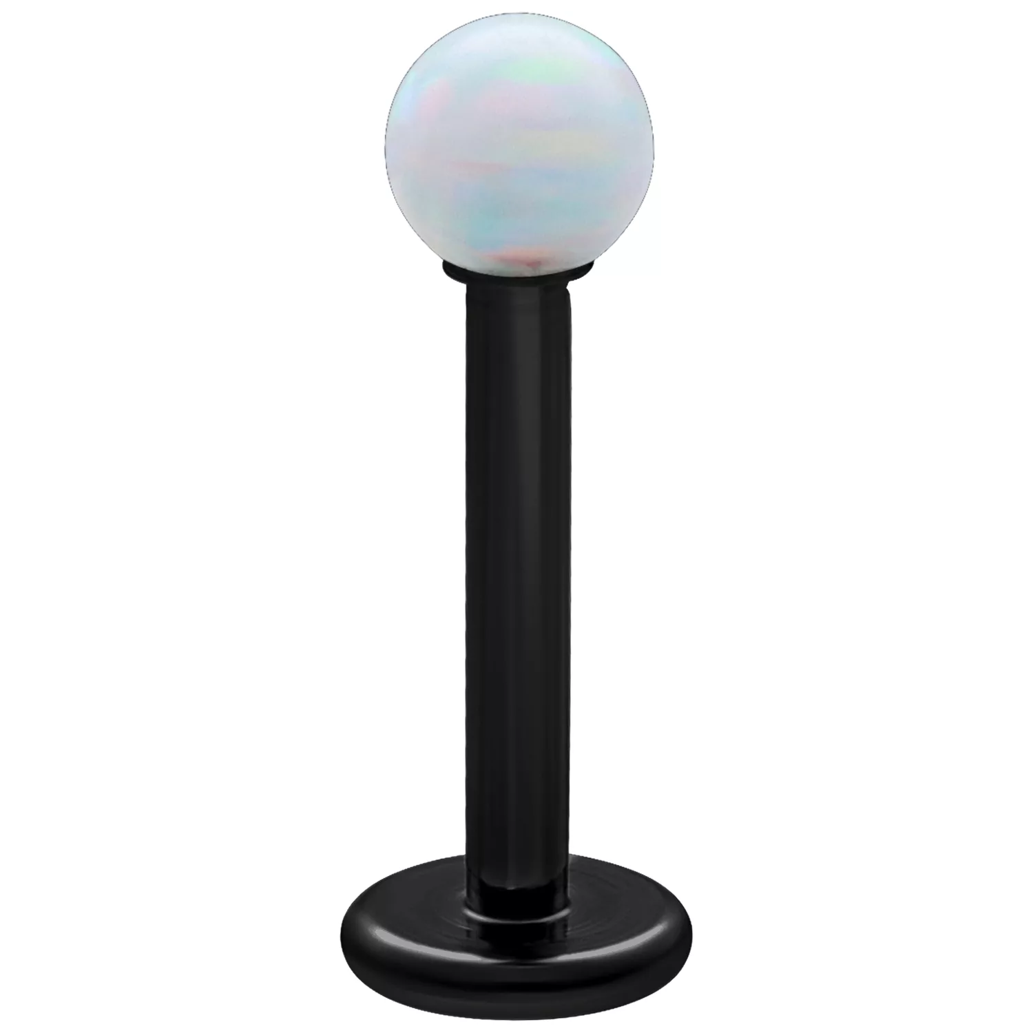 Weißer synthetischer Opal auf schwarzem Titan Labret, Länge 5,0 mm