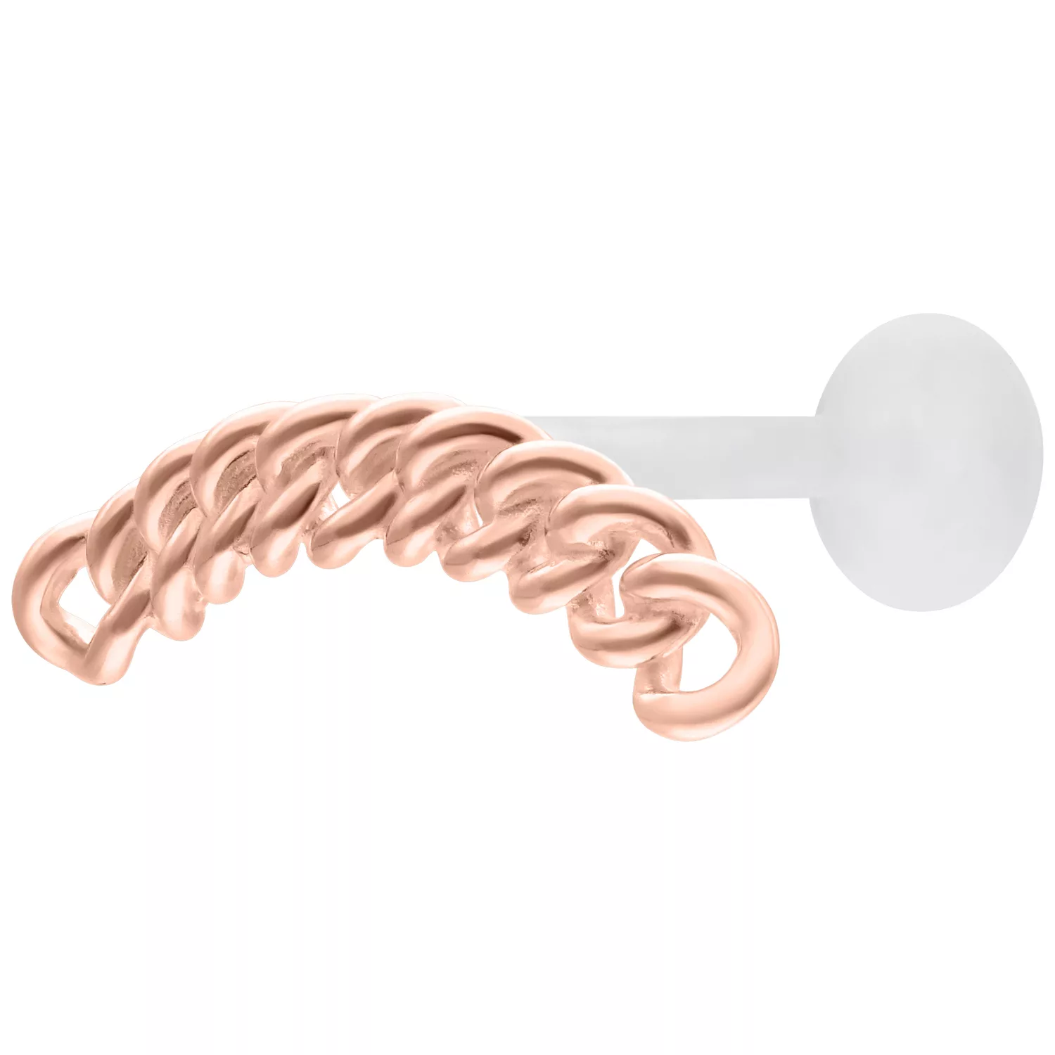 Chunky Chain Push Fit Labret in Roségold mit 5,0 mm Plattengröße auf weißem Hintergrund