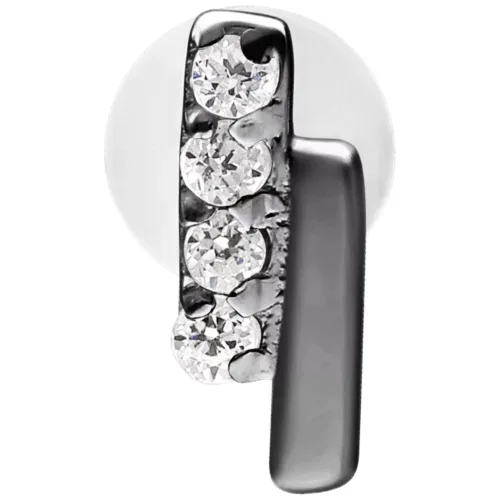 Crystal Double Bar Push Fit Labret in Schwarz mit 5,0 mm Platte auf weißem Hintergrund