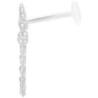 Silberfarbenes Labret mit Kristallaufsatz und Kettendetail vor weißem Hintergrund