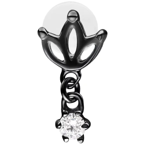 Schwarzes Labret mit Lotus-Design und Zirkonia-Anhänger, 5 mm