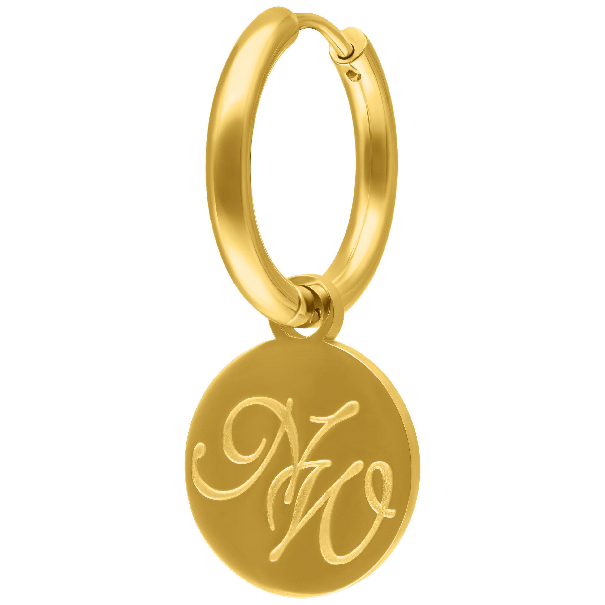 Goldene Nightwish Ohrringe mit Logo-Anhänger auf weißem Hintergrund