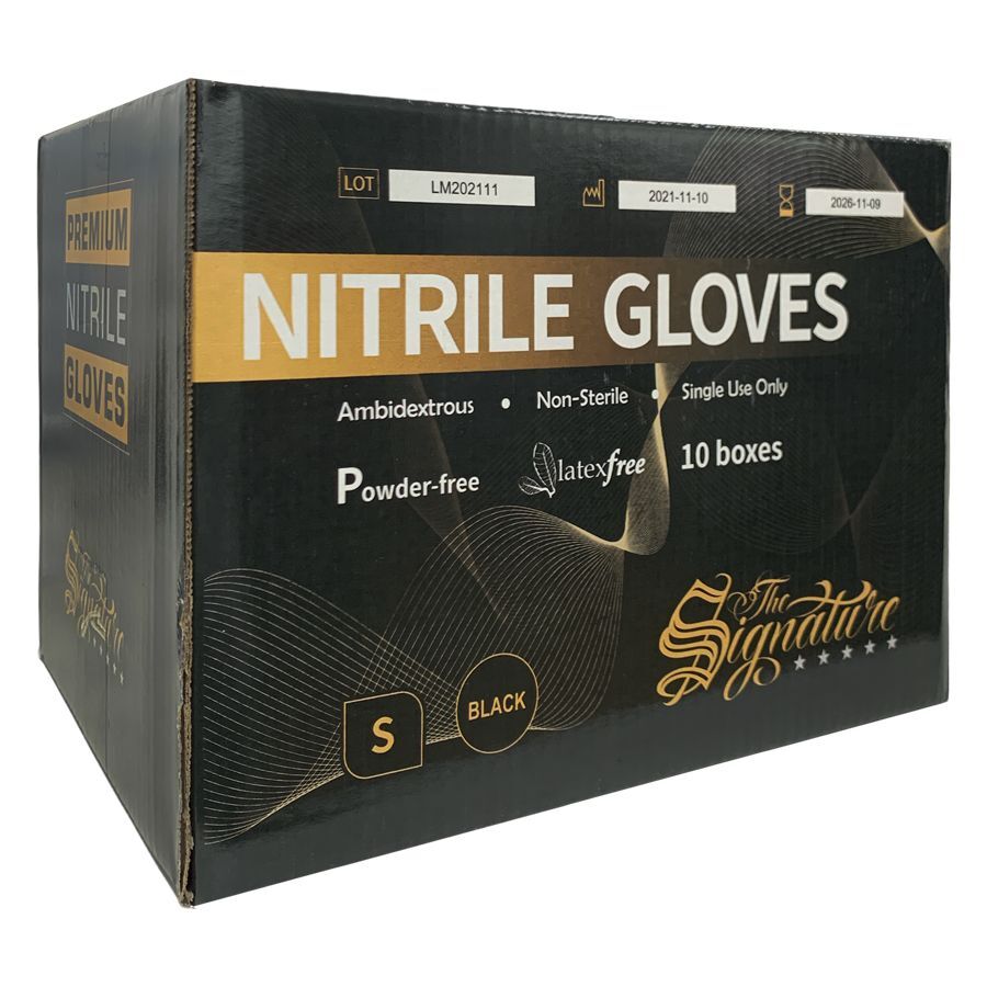 Karton mit 10 Boxen schwarzer Nitrilhandschuhe, The Signature Kollektion
