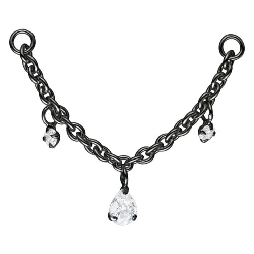 Crystal Dangling Teardrops Piercing Connection Chain - Black Metal