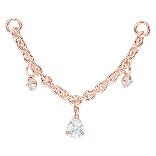 Crystal Dangling Teardrops Piercing Connection Chain - Rosegold